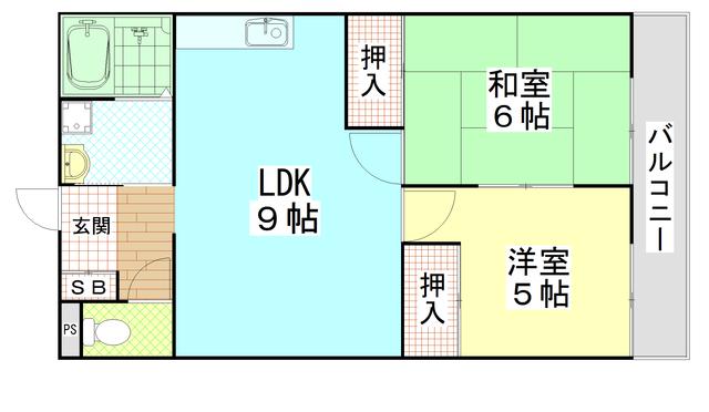 サンロゼヤマモト(2LDK/3階)の間取り写真