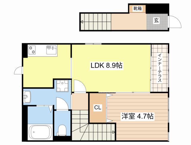 近江鉄道八日市線 八日市駅 徒歩33分 2階建 築2年(1LDK/2階)の間取り写真