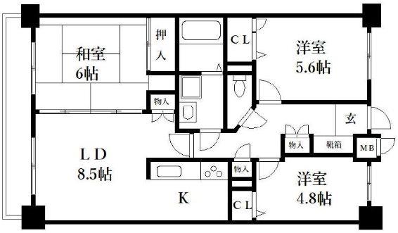 アミティエ博多駅南(3LDK/5階)の間取り写真