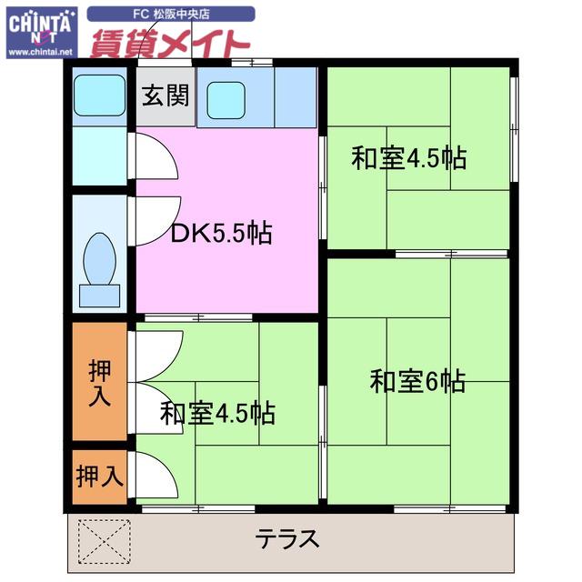 コーポきよみず(3DK/1階)の間取り写真