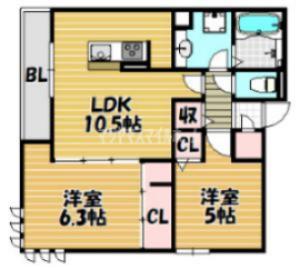 ハル野崎(2LDK/2階)の間取り写真