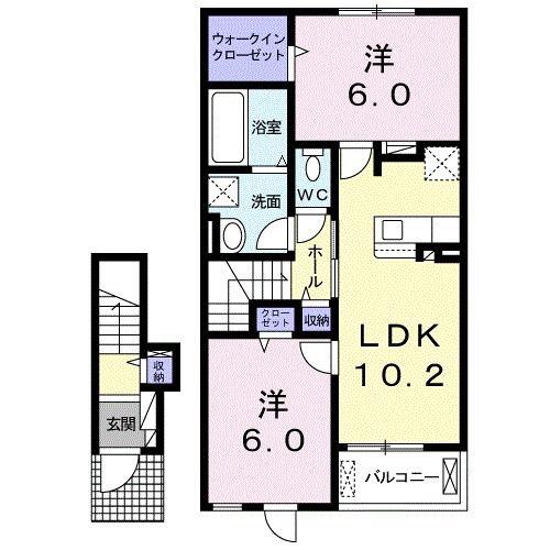 プレッソ橿原II(2LDK/2階)の間取り写真