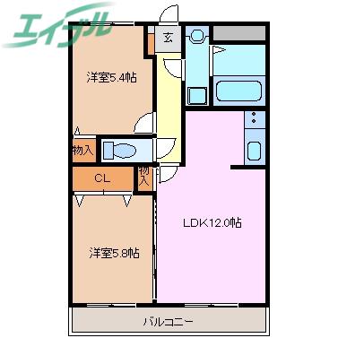 ユーミー川島(2LDK/1階)の間取り写真