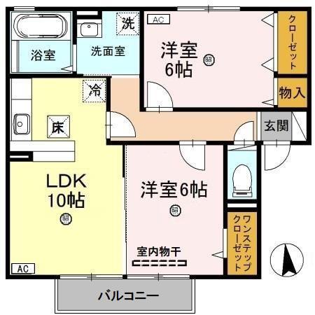 イベール・ドゥA(2LDK/1階)の間取り写真