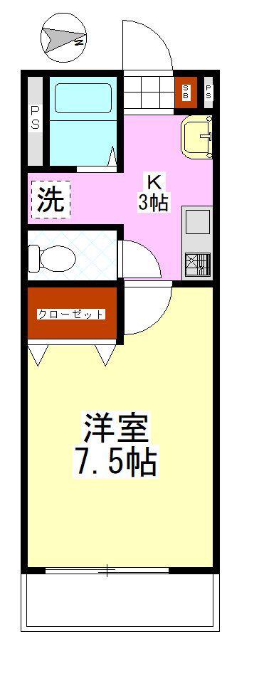 ボヌール高砂(1K/2階)の間取り写真