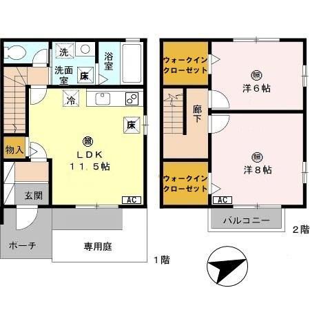 リリエ・コート(2LDK/1階)の間取り写真