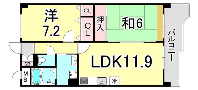 KDXレジデンス夙川ヒルズ 1番館(2LDK/2階)の間取り写真