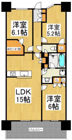 ウエリス武蔵野富士見町(3LDK/8階)の間取り写真
