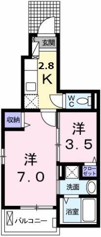 ゴールドハウス I(2K/1階)の間取り写真