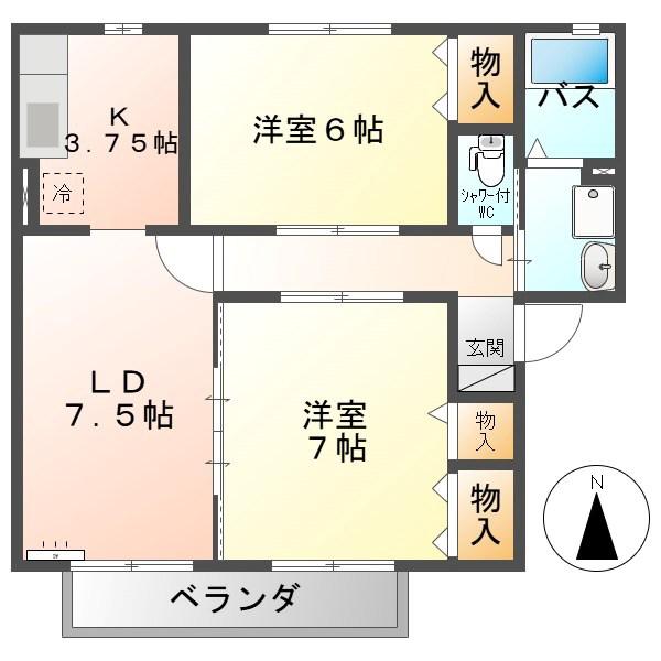 コンフォートしなの木通(2LDK/2階)の間取り写真