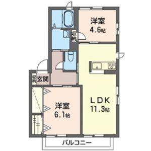 アルト伊豆島C(2LDK/2階)の間取り写真