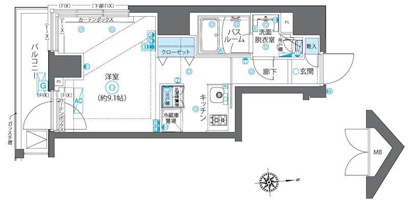 ZOOM新宿下落合 ゴミ置場有 駐輪有 ネットフリー(1K/11階)の間取り写真