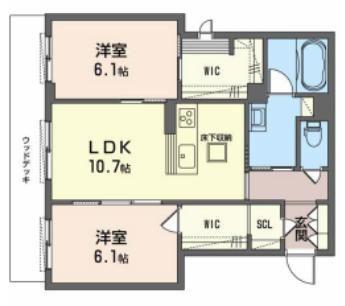 シャーメゾン セントレージ ウエスト(2LDK/1階)の間取り写真