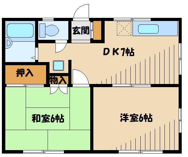 エヴァンス上鶴間(2DK/1階)の間取り写真