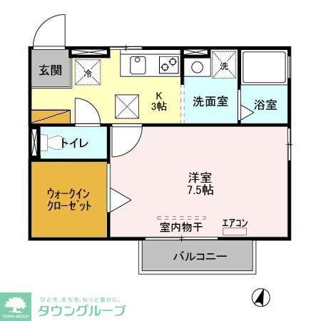 モナリエ北小金A(1K/1階)の間取り写真