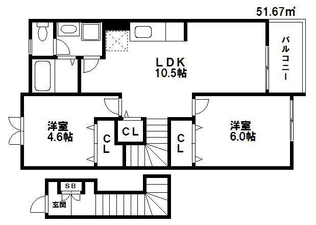 サンセールHN II(2LDK/2階)の間取り写真
