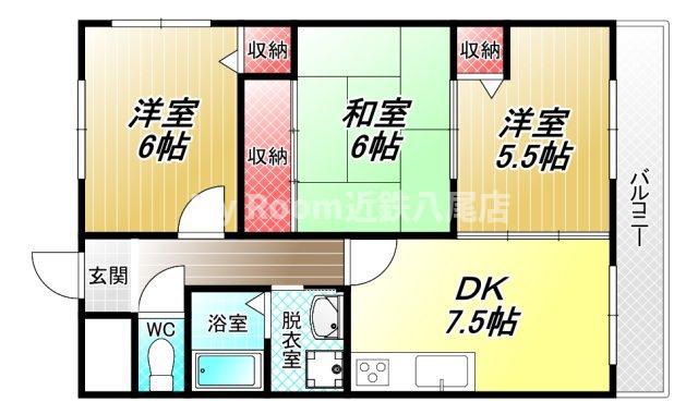 アルカディーナ八尾(3DK/8階)の間取り写真