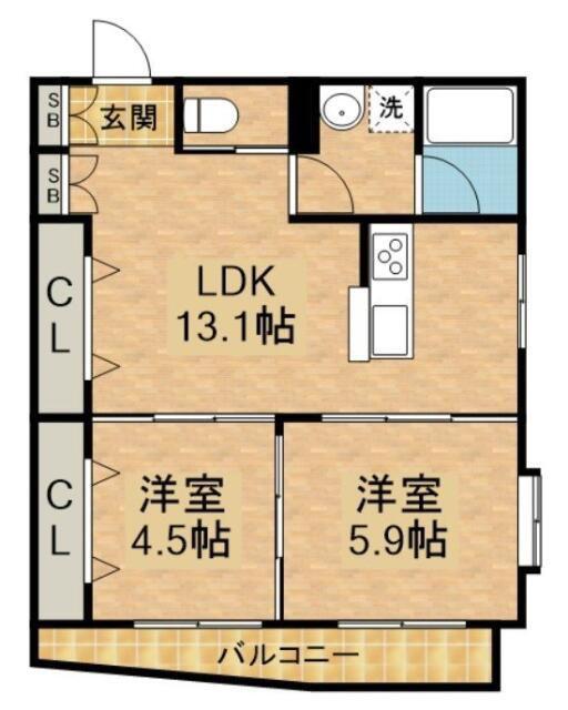PARKSIDE RESIDENCE(2LDK/2階)の間取り写真