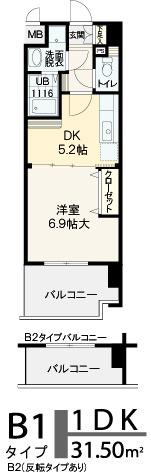 ビバーチェ鷺洲(1DK/6階)の間取り写真