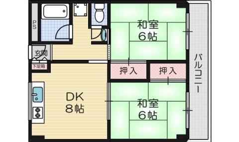 ハイツ奥田(2DK/2階)の間取り写真