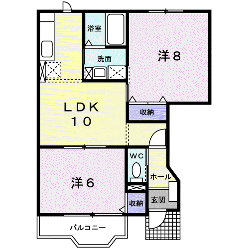 レジデンスアンソレイエ(2LDK/1階)の間取り写真