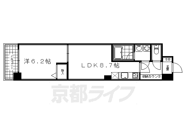 エターナルコート三条(1LDK/5階)の間取り写真