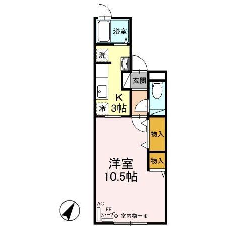 コモンライフ臥木河原(1K/1階)の間取り写真