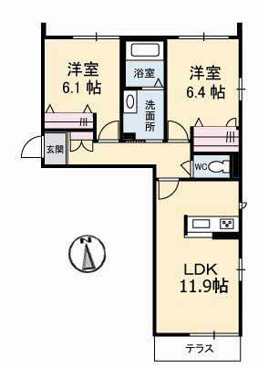 グランべレオ三吉 A(2LDK/1階)の間取り写真