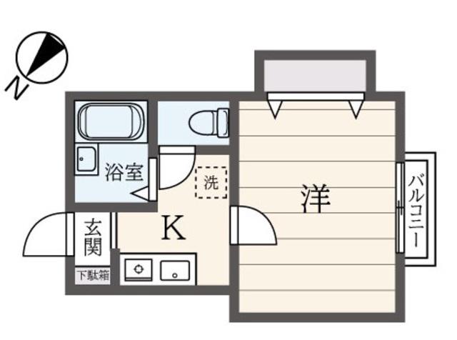 グリーンリーフ白楽(1K/2階)の間取り写真