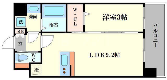 LC玉造(1LDK/9階)の間取り写真
