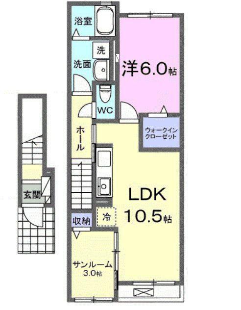 ウィステリアガーデン(1LDK/2階)の間取り写真