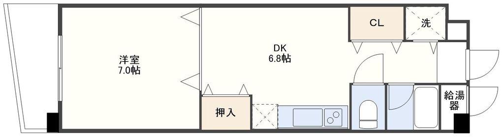 ヒルサイドプレイス(1DK/7階)の間取り写真
