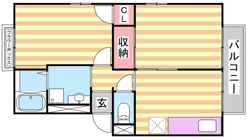 エステートピア北町B棟(1LDK/2階)の間取り写真