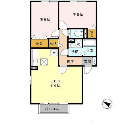 グランアクシス堅田(2LDK/2階)の間取り写真