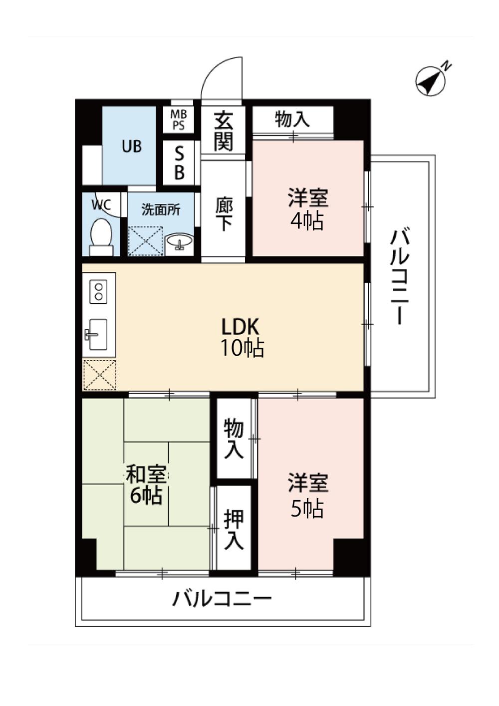 富士パークビル(3LDK/6階)の間取り写真