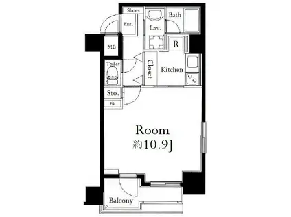 グランドガーラ麻布十番(1K/10階)の間取り写真