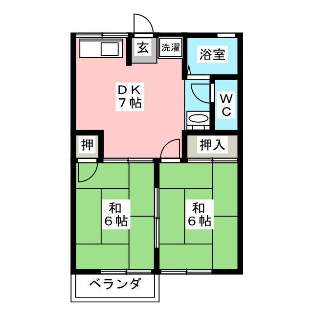 ロイヤル広瀬 A(2DK/1階)の間取り写真