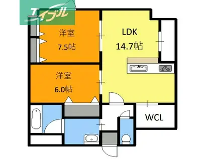 ベンハウス西川緑道公園(2LDK/5階)の間取り写真
