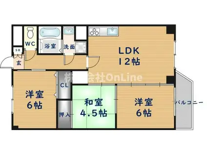 ルデラ若草(3LDK/3階)の間取り写真