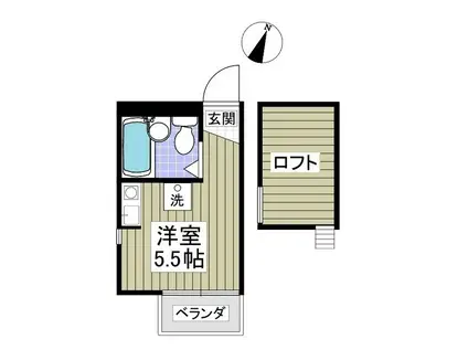 グリーンハイツIII(ワンルーム/2階)の間取り写真