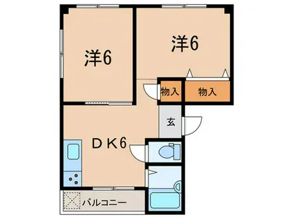 ボシュケ六甲(2DK/4階)の間取り写真