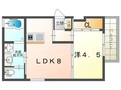 NEO SMART古川橋(1LDK/3階)の間取り写真