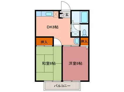 シティハイム杉山A(2DK/1階)の間取り写真