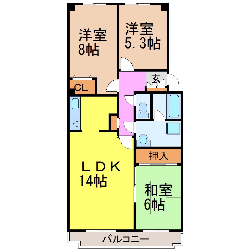 大藤ハイツ(3LDK/4階)の間取り写真