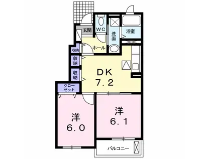 グリーンハイツ古城A 102(2DK/1階)の間取り写真