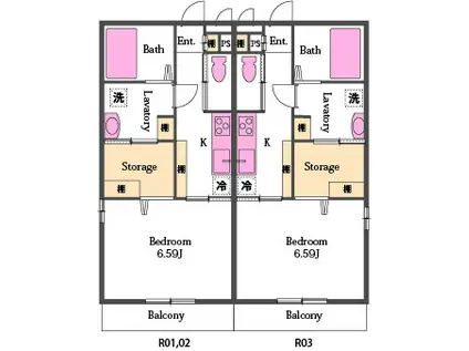 レグルス(1K/1階)の間取り写真