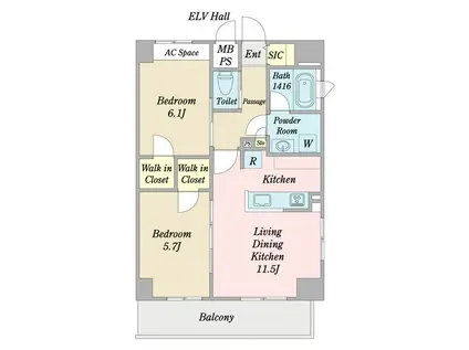 CENTRAL S 砂山町(2LDK/12階)の間取り写真
