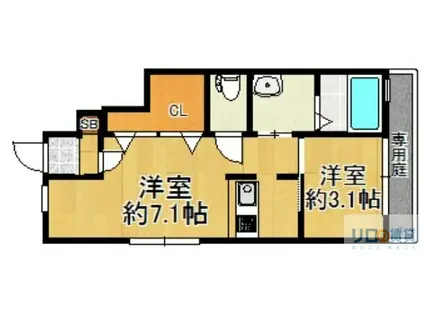 ONLYONE宝塚山本(1DK/1階)の間取り写真