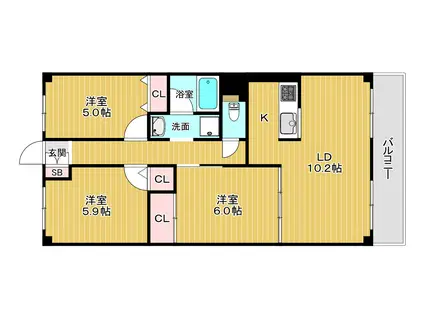 サンパティーク昆陽(3LDK/1階)の間取り写真