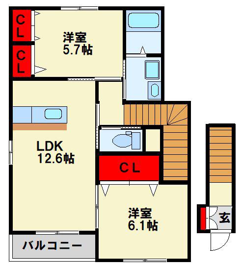 おおぞらII(2LDK/2階)の間取り写真